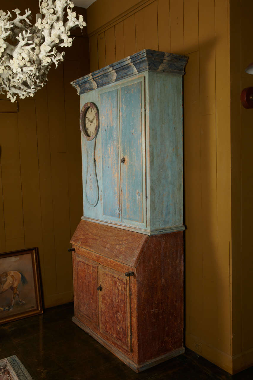 18th C. Regional Swedish Tall Cupboard With Side Clock 2